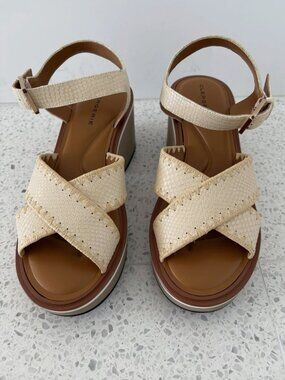 NEW in Box Clergerie Womans Charline Python Effect Wedge Sandals White 10 40